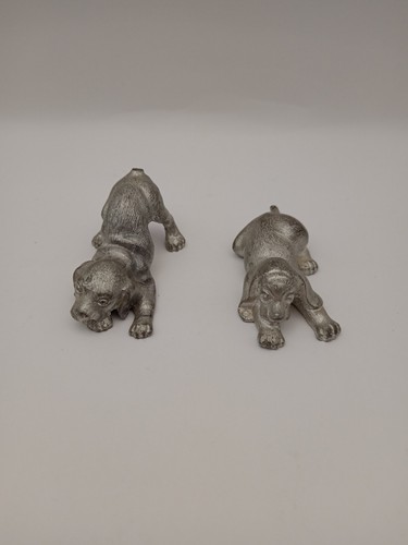 Pair miniature pewter puppies - pair,