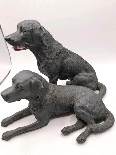 Black labrador statue - black, pair